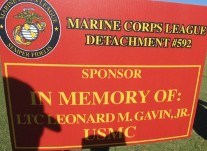 Sponsor sign in memory of LTC Leonard M. Gavin Jr. USMC