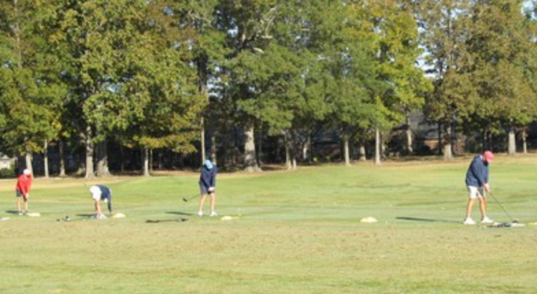 Group of golfers on the practice range