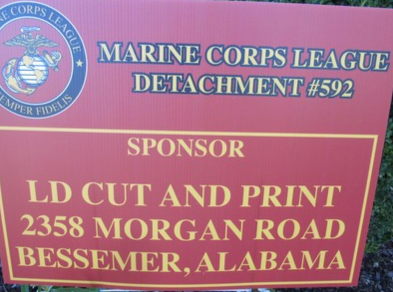 Sponsor sign for LD Cut and Print, Bessemer Alabama
