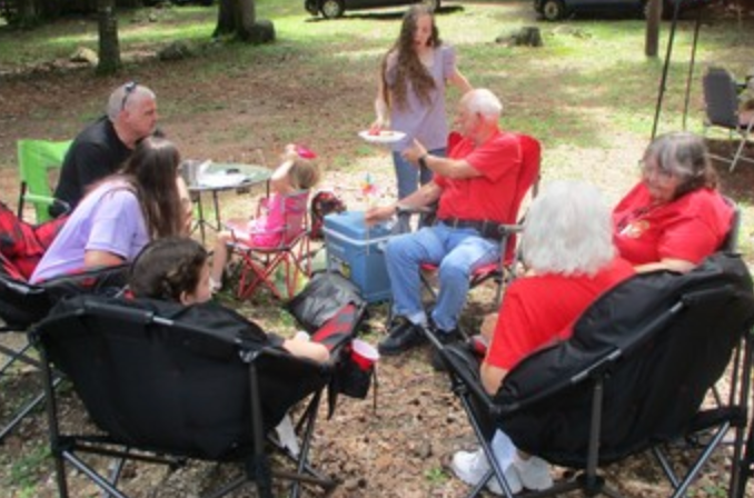 Family gathering outdoors