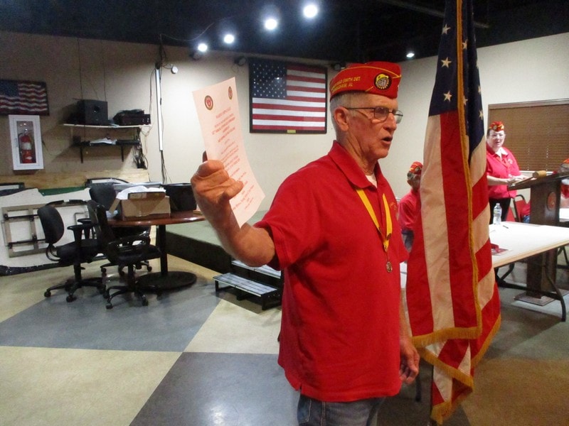 Veteran speaking at community event indoors