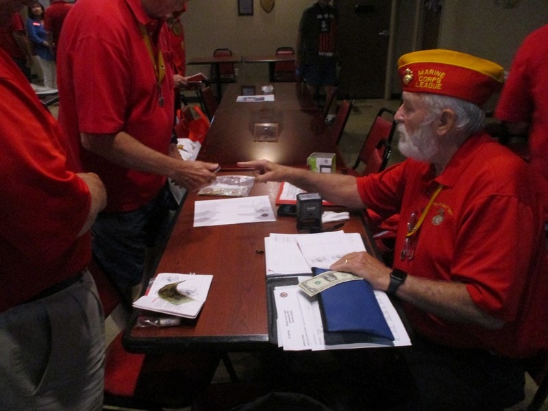 Marine Corps veterans meeting at table