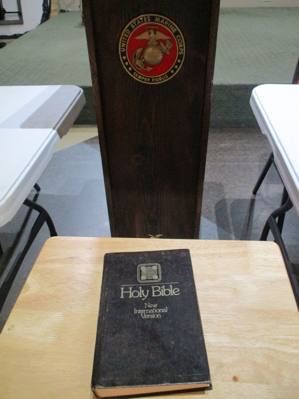 Holy Bible on wooden table Marines