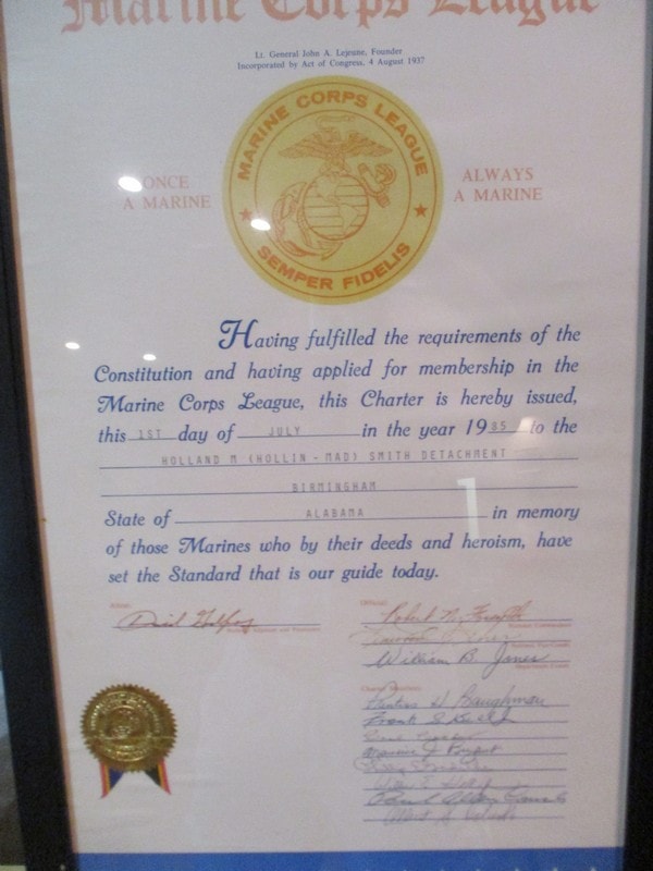 Marine Corps League membership charter document