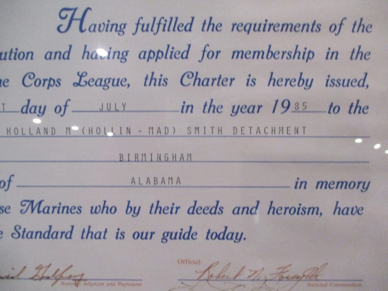 Marine Corps League charter document 1985