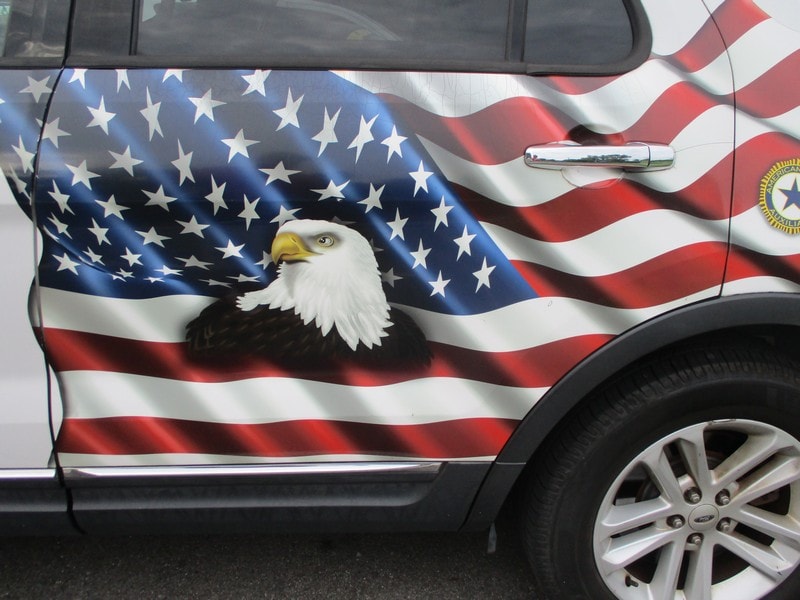 Bald eagle American flag vehicle wrap