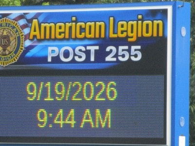 American Legion Post 255 sign — September 19, 2026